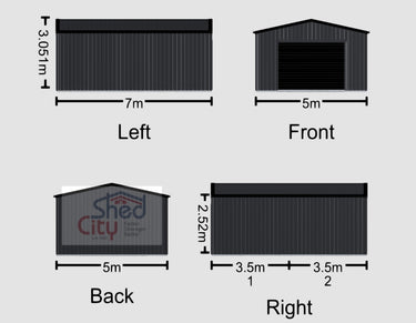 Gable Roof Large Single Garage Shed 5mWx7mLx2.5mH - Vehicle | Storage | Workshop